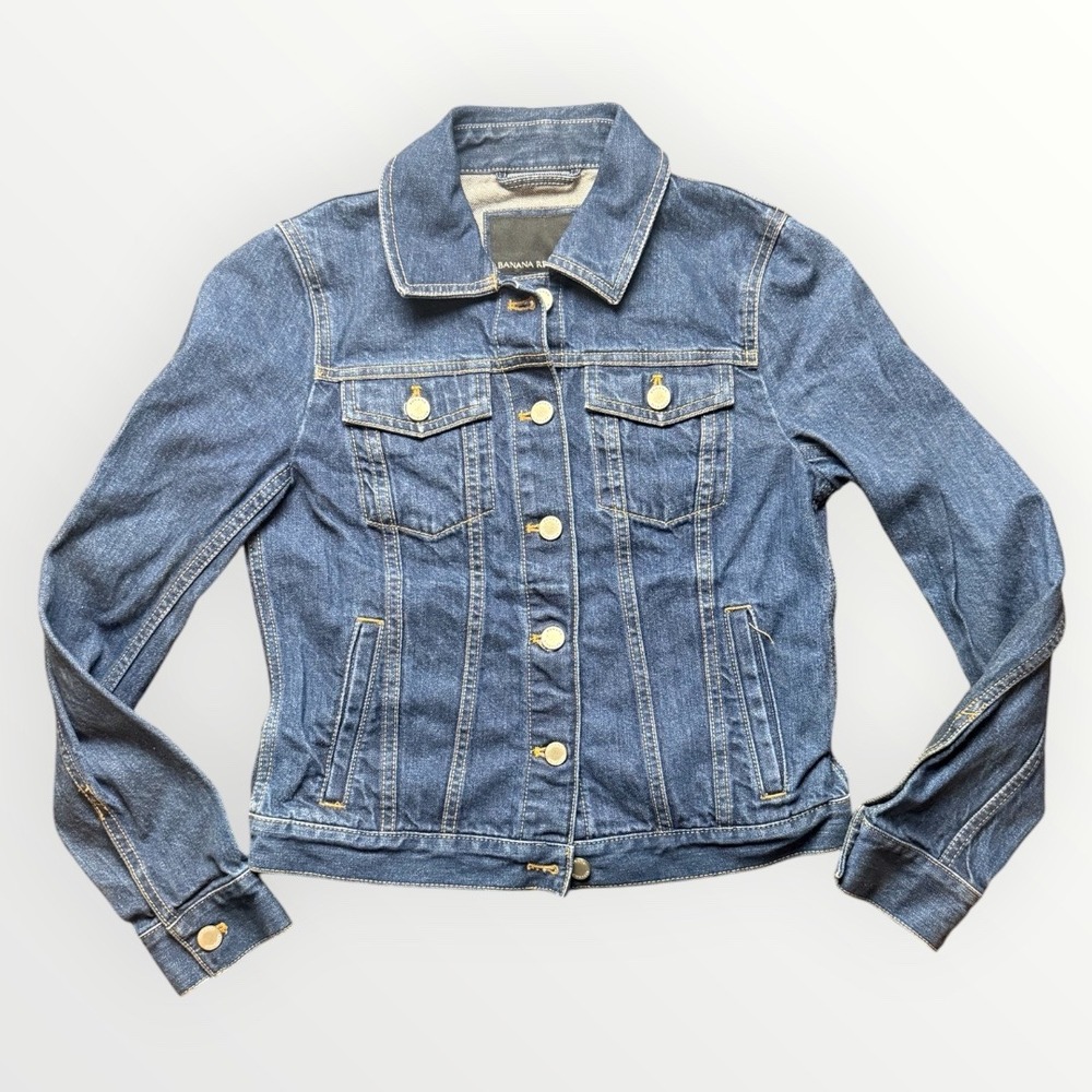 Banana Republic Womens Denim Jacket XS Medium Wash Blue Fall Trucker Jean Jacket